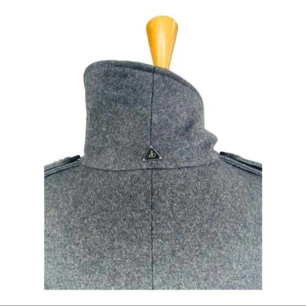 SAM EDELMAN Ladies Double Breasted Trench Wool Belted Flared Logo Buttons Gray - Picture 10 of 11